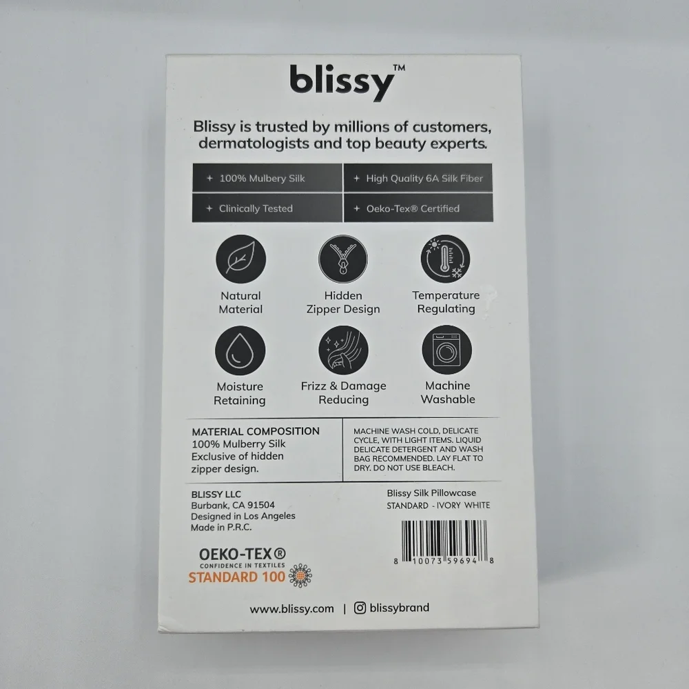 NWT Blissy Mulberry Silk Pillowcase, Ivory White, Standard/Queen or King Size - Picture 6 of 10